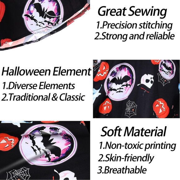 Womens Halloween Dresses Long Sleeve Cocktail Swing Dress Cosplay Party Costume - Picture 5 of 5